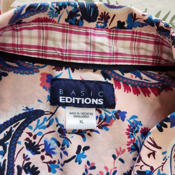 Basic Editions Paisley Boho 3/4 Sleeve Button Down Dress Shirt Work Wear Sz XL - Picture 7 of 11